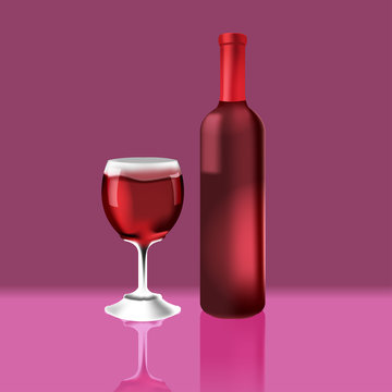 Bottle Red Vine Glass Luxury Vector