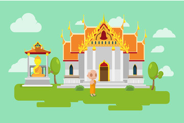Obraz na płótnie Canvas Thai Temple Lifestyle Culture Background Vector
