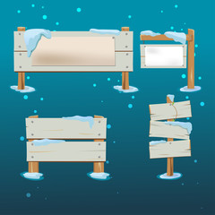 Wood Sign Board Snow Collection Vector