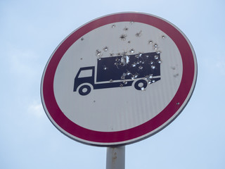 Round road sign shot