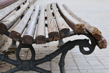 Old bench in the park detail