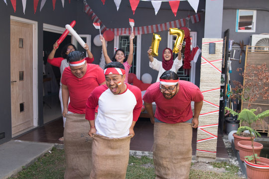sack race during indonesia independence day