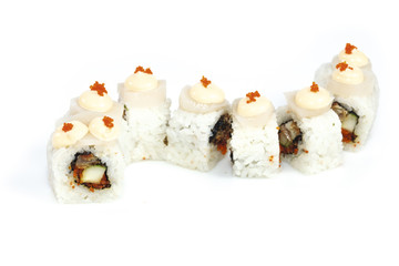 Seafood - isolated rolls on white background