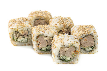 Seafood - isolated rolls on white background