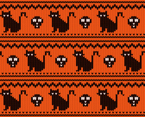 Pattern, Halloween skull and black cat embroidery
