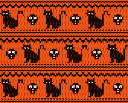 Pattern, Halloween skull and black cat embroidery