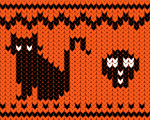 Pattern, Halloween skull and black cat embroidery