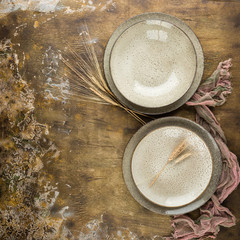 Food background with empty plates