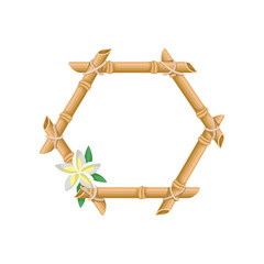 Wooden frame of bamboo with flower vector Illustration on a white background