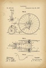 1887 Patent Velocipede Tricycle Bicycle archival history invention