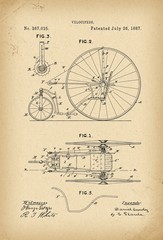 Obraz premium 1887 Patent Velocipede Tricycle Bicycle archival history invention