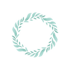 Wreath made of green leaves. watercolor frame isolated on white background.