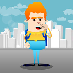 Schoolboy with symphaty. Vector cartoon character illustration.