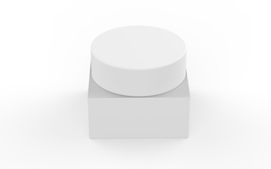 Round soap bar and packaging box, mock up template on isolated white background, 3d illustration