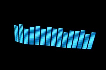 Glowing stylish light structure, neon and graphic blue equalizer on a black background, splash...