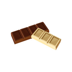 Dark and white chocolate bars, delicious dessert vector Illustration on a white background