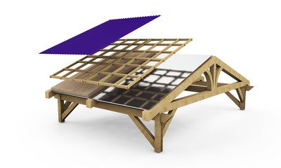 3d illustration of the progress of a roof on a white background