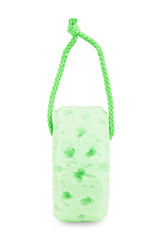 Shower gel and pink washcloth isolated on white background