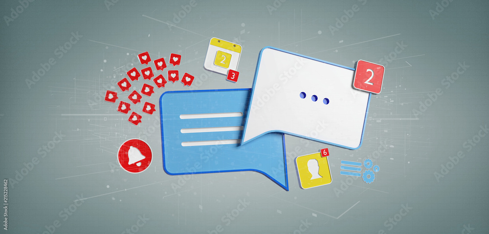Poster message and notifications of social media 3d rendering