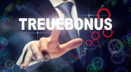A businessman pressing a Loyalty Bonus 