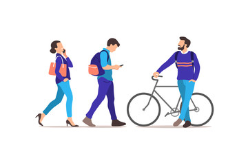 Fototapeta premium People walking on the street. Vector illustration.