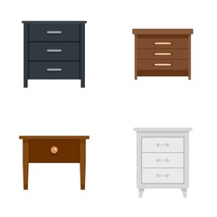 Nightstand bedside icons set. Flat illustration of 4 nightstand bedside vector icons isolated on white