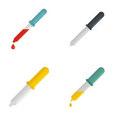 Pipette medical dropper tool icons set. Flat illustration of 4 pipette medical dropper tool vector icons isolated on white