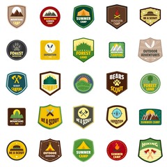 Scout badge emblem stamp icons set. Flat illustration of 25 scout badge emblem stamp vector icons isolated on white