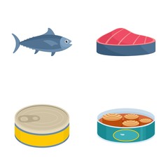 Tuna fish can steak icons set. Flat illustration of 4 tuna fish can steak vector icons isolated on white