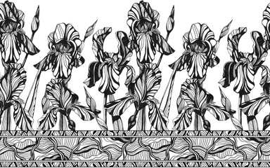 flowers seamless patern. Hand drawn ink illustration. Wallpaper or fabric design.