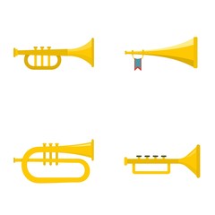 Trumpet horn musical instrument icons set. Flat illustration of 4 trumpet horn musical instrument vector icons isolated on white