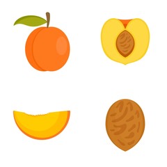 Peach tree slices fruit half icons set. Flat illustration of 4 peach tree slices fruit half vector icons isolated on white