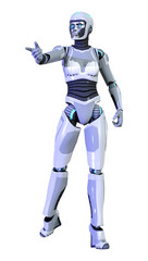 3D Rendering Female Robot on White