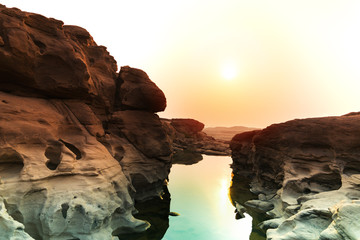 Sunrise new day at Sam Phan Bok, as known as the Grand Canyon of Thailand, the biggest rock reef in...