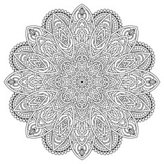 Black and white mandala vector isolated on white. Vector hand drawn circular decorative element.