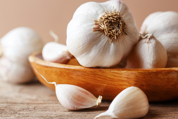 Garlic on wooden table