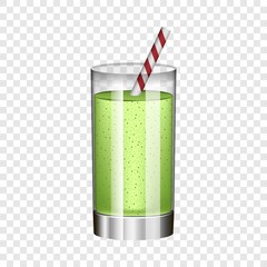 Green smoothie in glass mockup. Realistic illustration of green smoothie in glass vector mockup for on transparent background