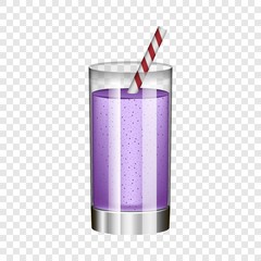 Violet smoothie in glass mockup. Realistic illustration of violet smoothie in glass vector mockup for on transparent background