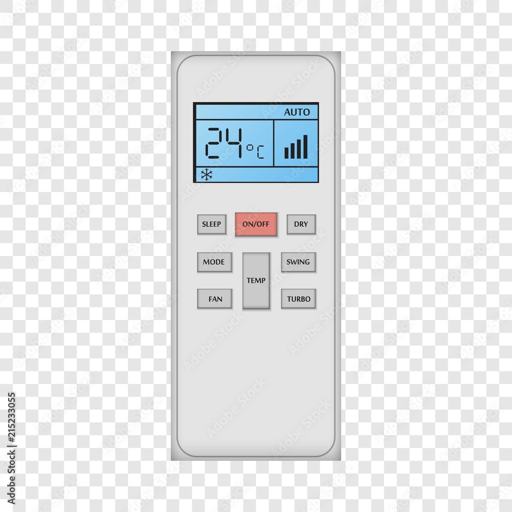 Poster conditioner remote control mockup. realistic illustration of conditioner remote control vector mocku