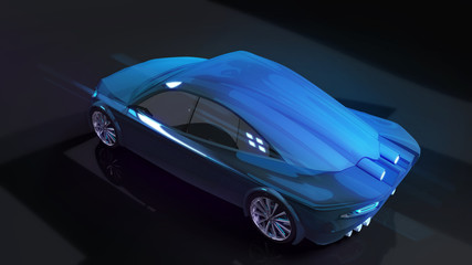 blue modern speed car on dark background