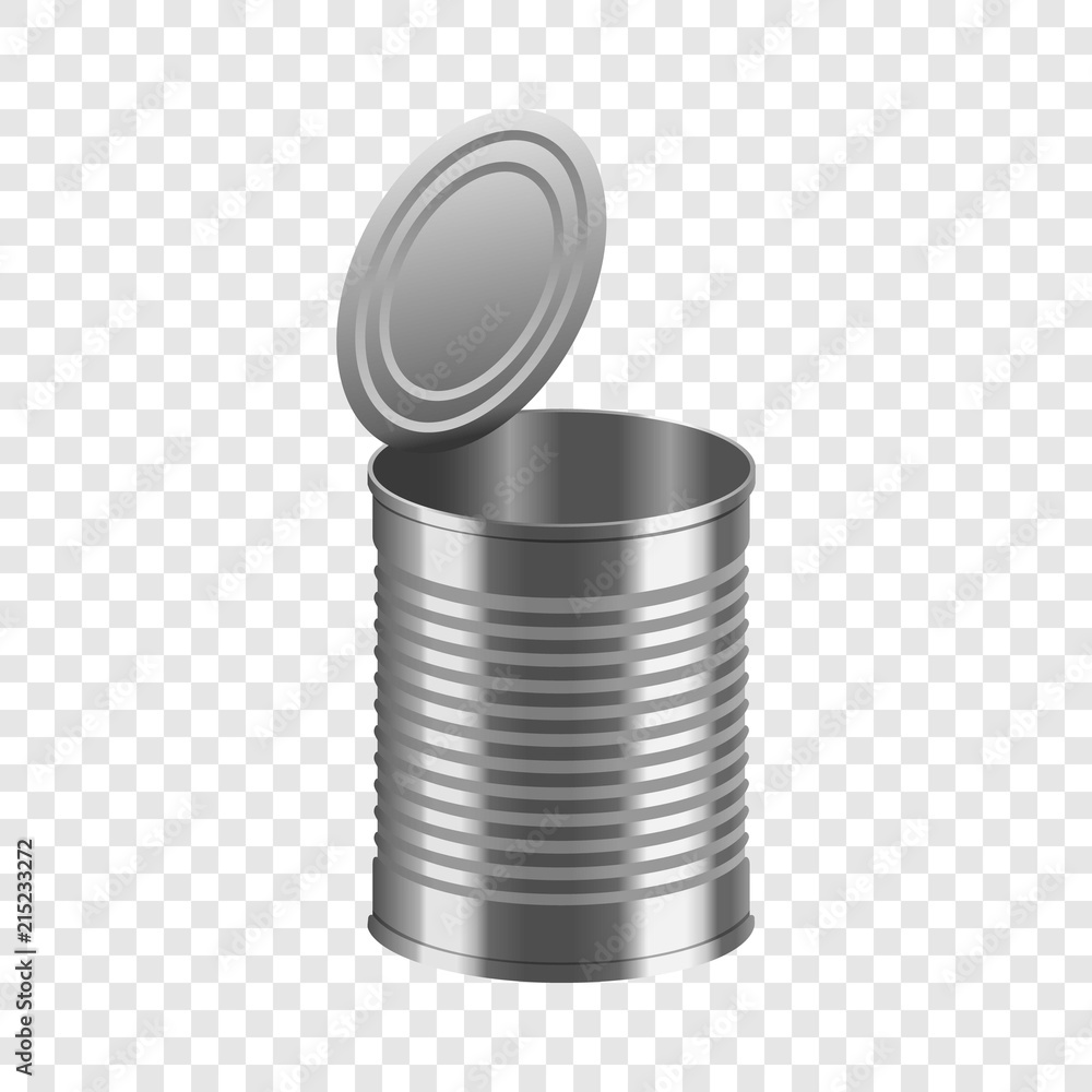 Poster open tincan mockup. realistic illustration of open tincan vector mockup for on transparent backgroun