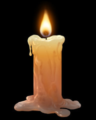 A single burning candle; cartoon style illustration