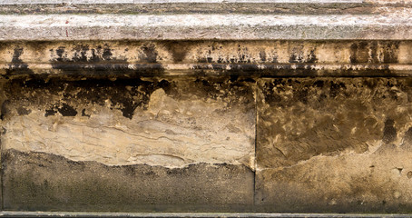 The wall of the old house. Cracks on the surface. Background