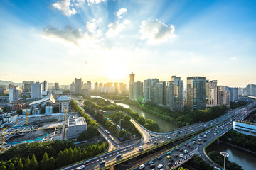 city skyline in hangzhou china
