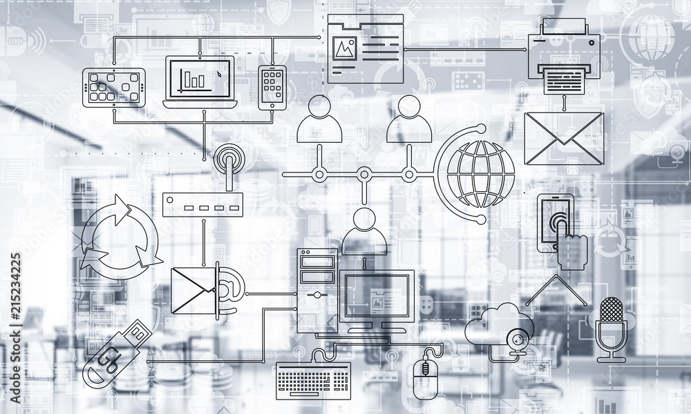Aufkleber technology background image with media interface as connection a