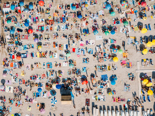 Aerial Summer View Of Crowded Beach Full Of People