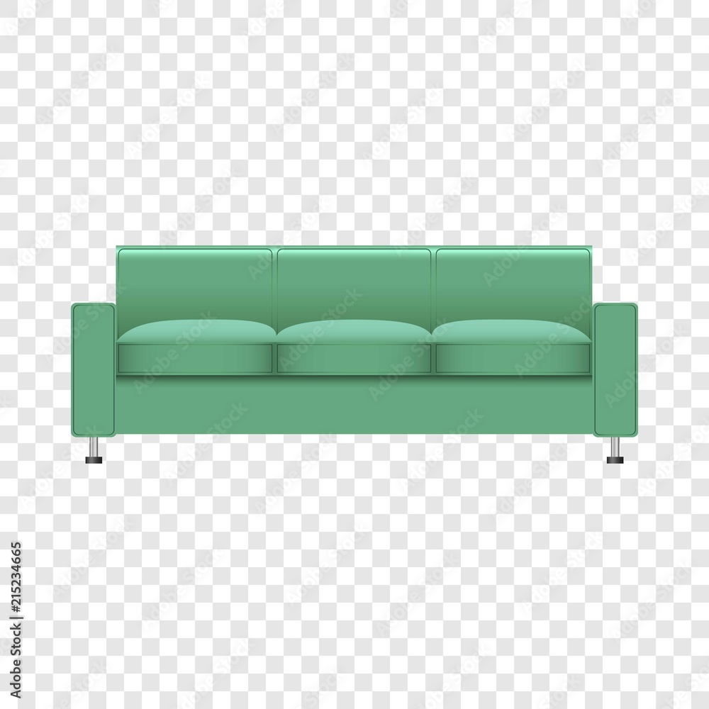 Poster mint color sofa mockup. realistic illustration of mint color sofa vector mockup for on transparent b
