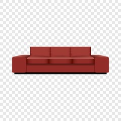 Big red sofa mockup. Realistic illustration of big red sofa vector mockup for on transparent background