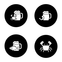 Beer seafood snacks glyph icons set