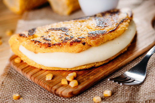 Cachapa with cheese, typical Venezuelan dish made with corn, cheese and butter